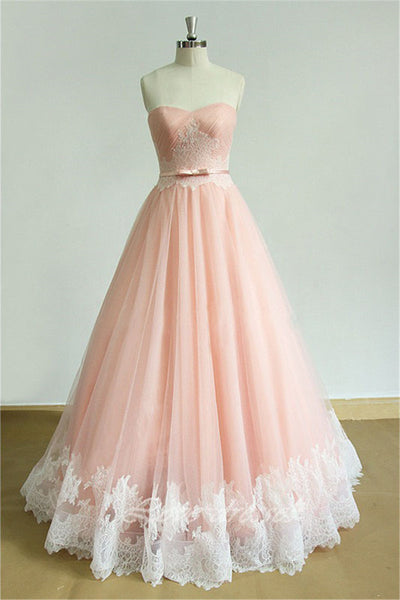 Ball Gown Puffy Blush Pink Prom Dress Lace Tulle Ball Gown Sweet 16 Dress Evening Formal Blush Wedding Dress - FlosLuna