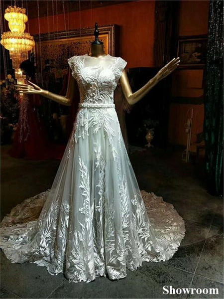 A-line Lace Applique Beaded Princess Wedding Dress Sexy Sweetheart Lace Bridal Gowns 2018 - FlosLuna