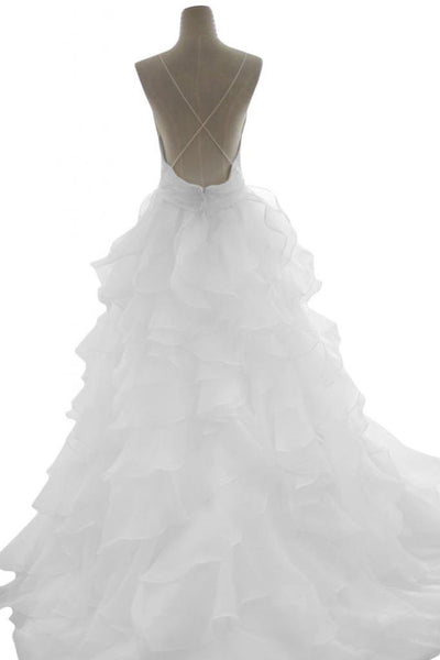 Spaghetti Straps Sweetheart White Organza Wedding Dress Under 200,Organza White Prom/Evening Dress - FlosLuna